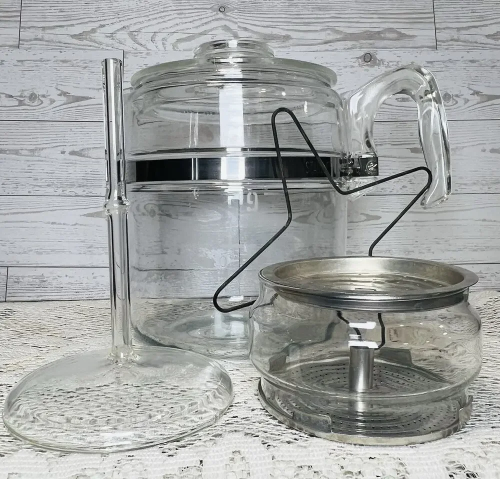 Vtg PYREX Glass 9 Cup Coffee Pot Percolator Complete Set With Heating Element